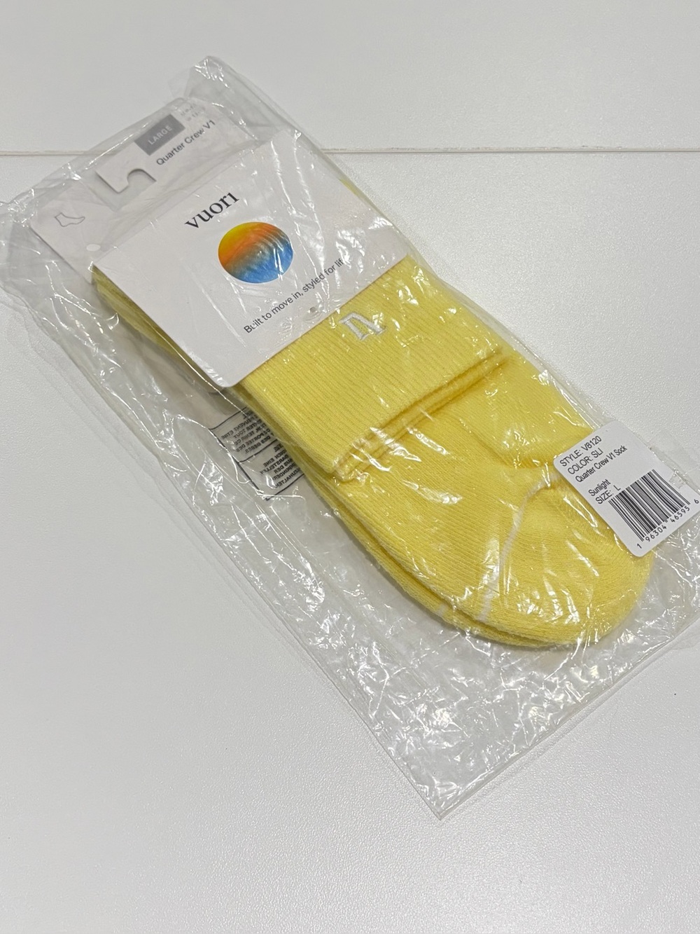 Vuori Women's Large Half Crew Sock Sunlight Yellow NWT 4-Way Stretch